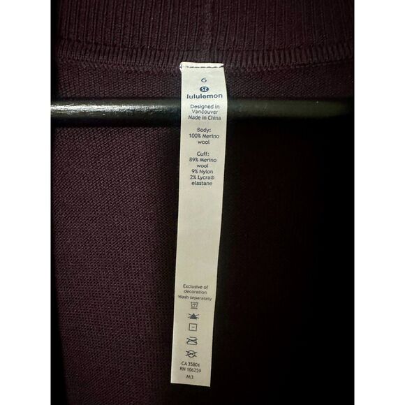 Lululemon Sit In Lotus Wrap II Cassis Merino Wool Cardigan EUC pockets 6 plum - Picture 8 of 8